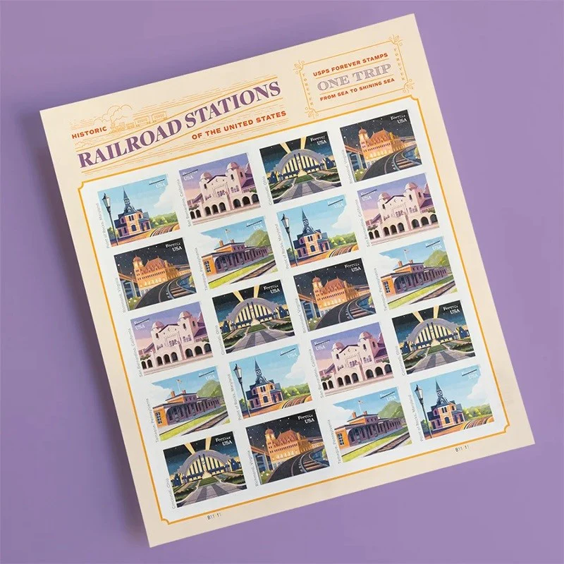 100 Forever Stamps 2023 USPS First-Class Railroad Stations 2023 Stamp 5 Books (20PCS/Book)